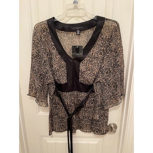 VINTAGE Boxy Apostrophe Printed Kimono Top Women's sz  20-22W gold and black she - Picture 1 of 14